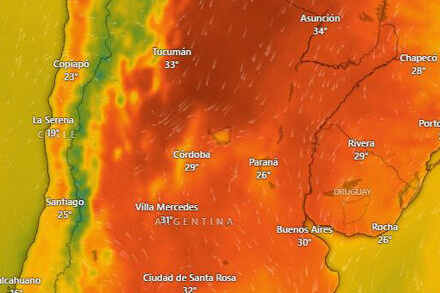 Mapa de temperaturas en aumento y zonas de inestabilidad en la provincia de Santa Fe durante la semana