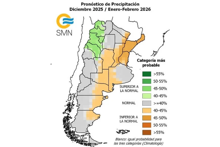 Mapa del SMN con predicción trimestral de lluvias para diciembre enero febrero en todo el país