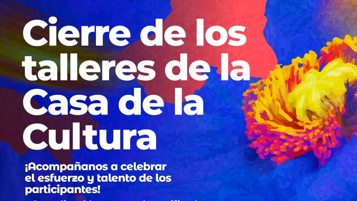 Flyer del cierre anual de los talleres de la Casa de la Cultura de Villa Ocampo con muestras artísticas y presentaciones culturales