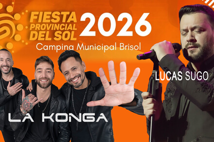 Lucas Sugo y La K’onga en la Fiesta Provincial del Sol 2026 en Romang, festival musical en el Camping Municipal Brisol