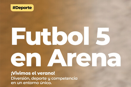 Flyer del Torneo de Fútbol 5 en Arena Sub 15 en Villa Ocampo, verano deportivo en Club ARNO