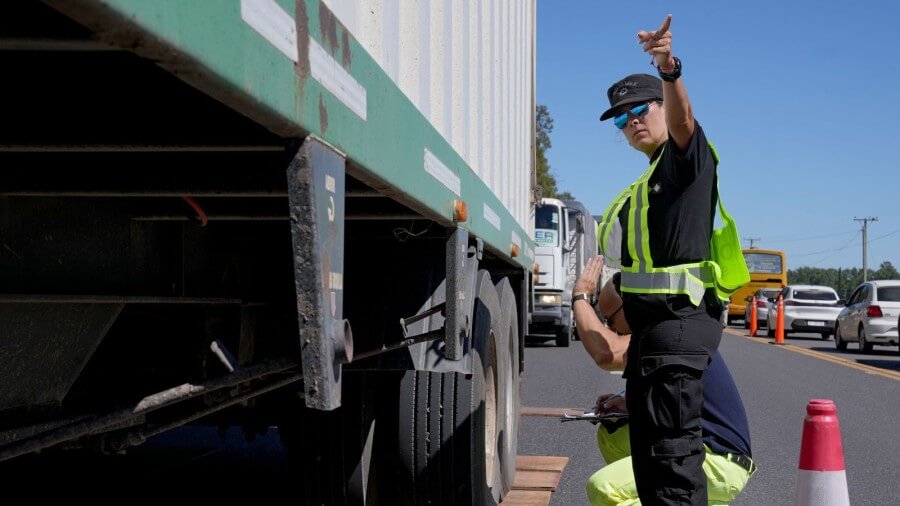 Agentes de la Agencia Provincial de Seguridad Vial realizan control vehicular y de carga en una ruta provincial de Santa Fe