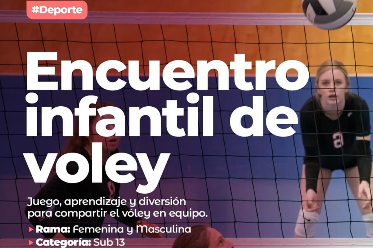 Flyer Encuentro Infantil de Vóley en el Club ARNO organizado por la Municipalidad de Villa Ocampo para categoría Sub 13