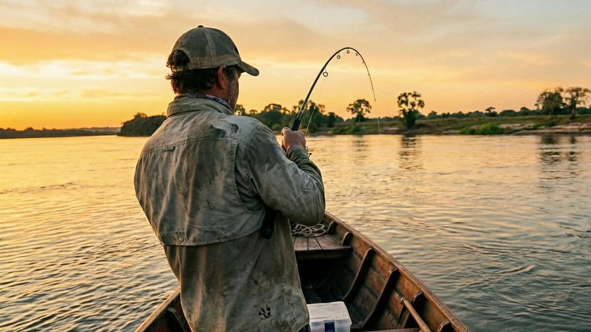 Pescador deportivo pescando en el río de Santa Fe con licencia digital habilitada