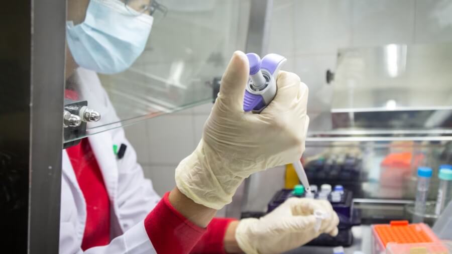 Técnicos de laboratorio procesando muestras respiratorias para Influenza A H3N2