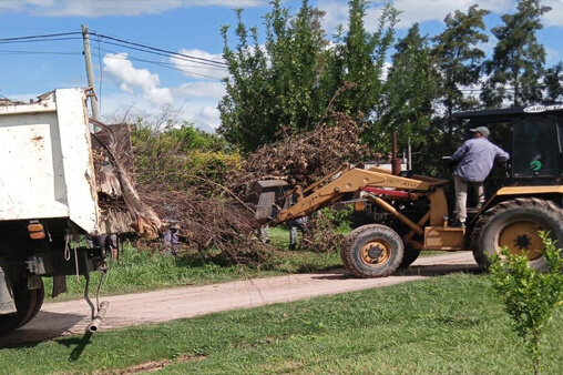Personal municipal de Las Toscas realizando limpieza y desmalezado en terrenos urbanos para prevenir enfermedades