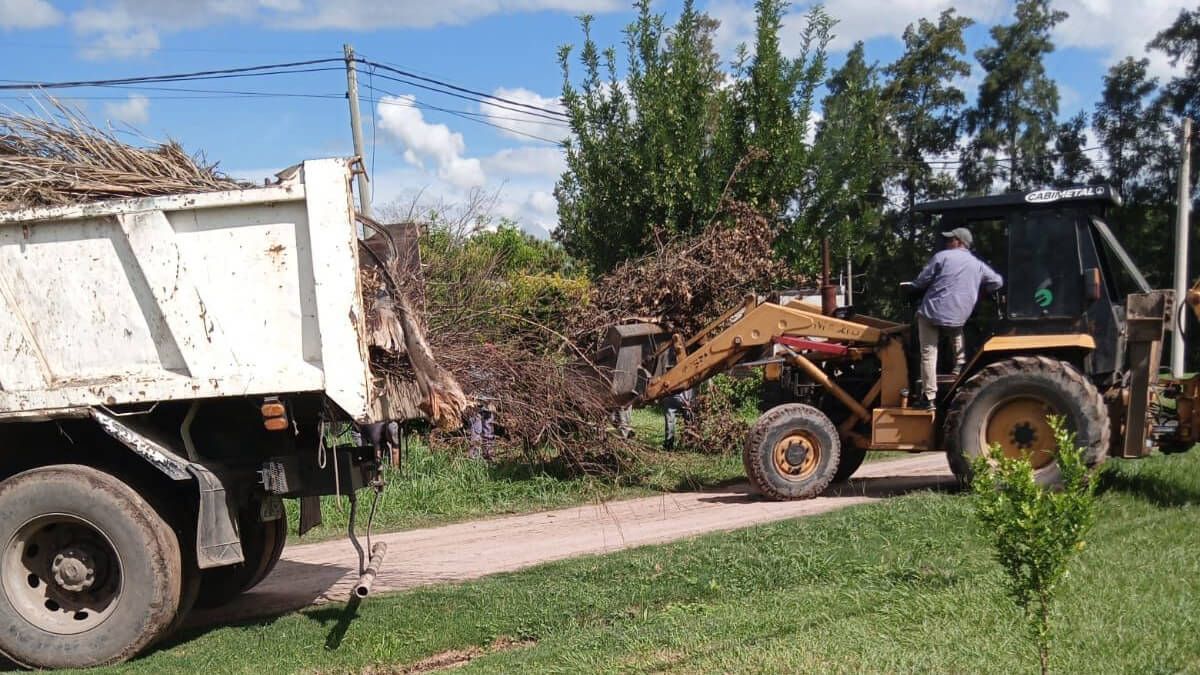 Personal municipal de Las Toscas realizando limpieza y desmalezado en terrenos urbanos para prevenir enfermedades