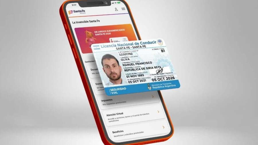 Vista de la licencia de conducir digital en la aplicación Mi Santa Fe disponible para ciudadanos santafesinos