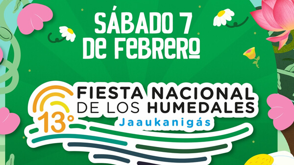 Flyer oficial de la XIII Fiesta Nacional de los Humedales Jaaukanigás en Villa Ocampo