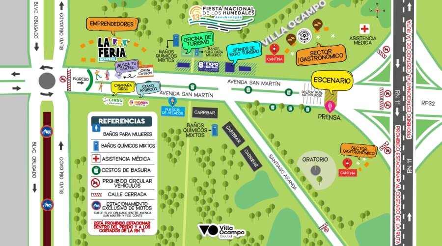 Mapa oficial con la distribución de sectores del predio de la Fiesta Jaaukanigás