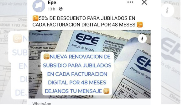 publicación falsa EPE descuento factura energía estafa redes sociales WhatsApp