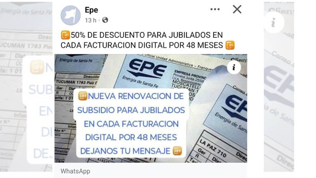 publicación falsa EPE descuento factura energía estafa redes sociales WhatsApp