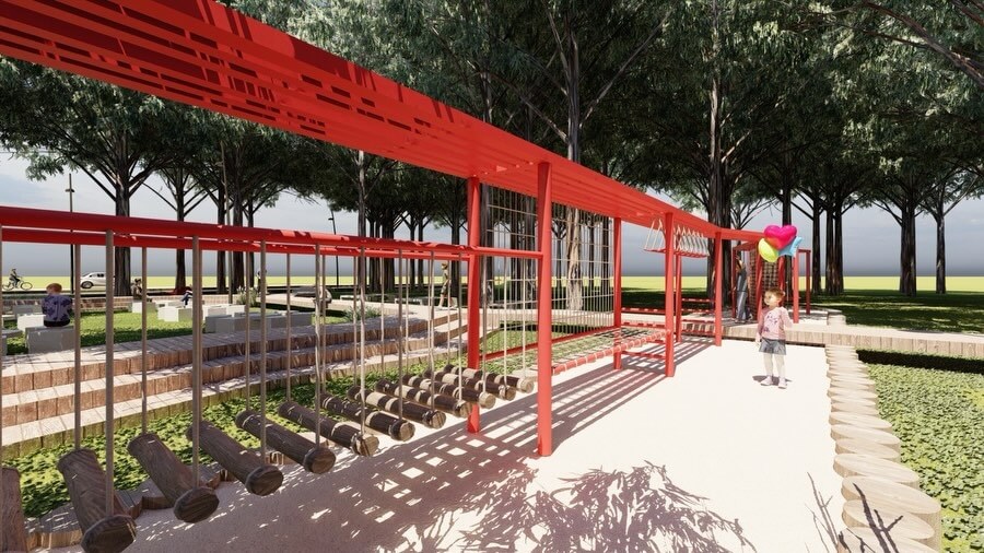 render espacio de juegos infantiles parque El Eucaliptal Malabrigo Santa Fe