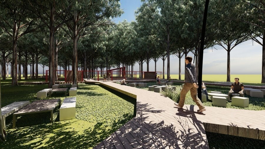 senderos mesas bancos parque El Eucaliptal Malabrigo espacio recreativo familias