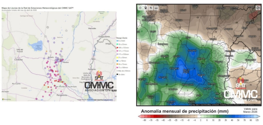 Mapa meteorológico de anomalías de precipitaciones en Santa Fe