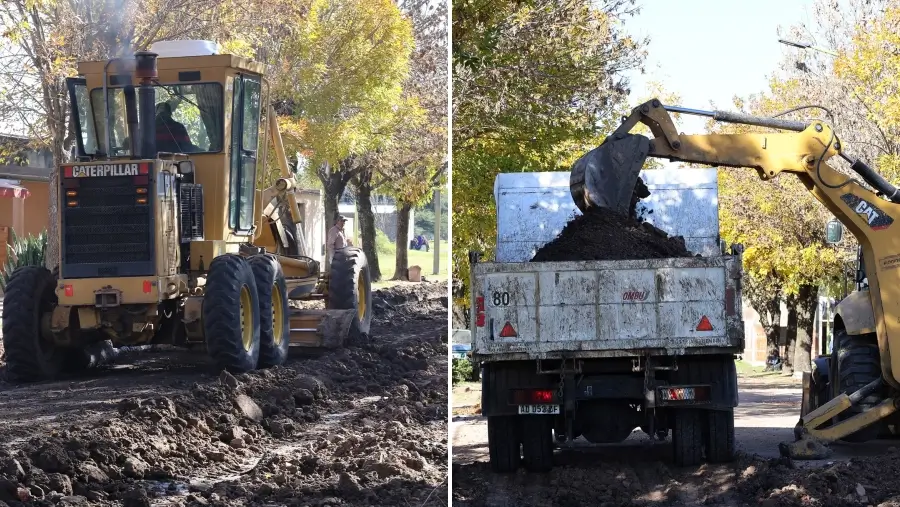 Preparación del suelo para obra de cordón cuneta en barrio 32 Viviendas de Lanteri