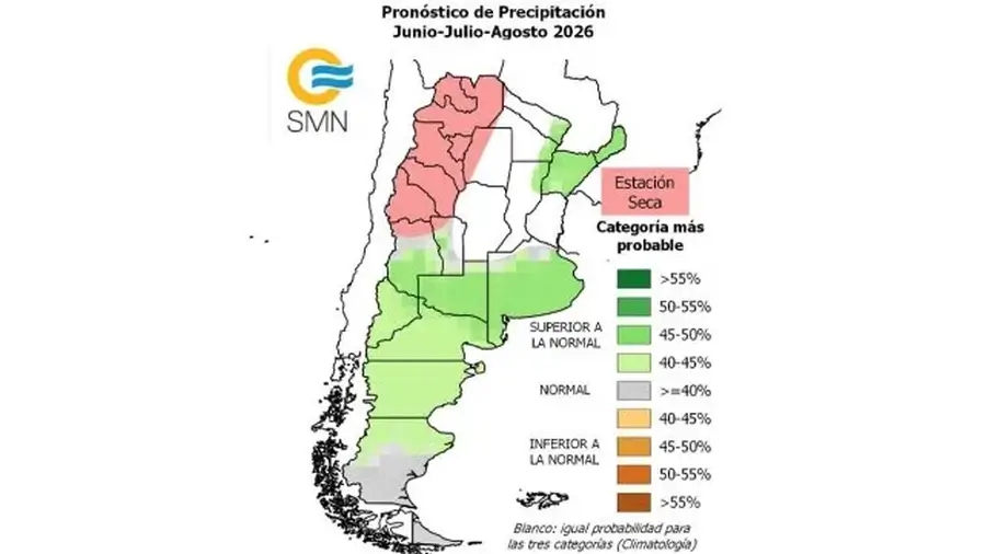 Pronóstico de lluvias para Santa Fe durante el invierno 2026 según el Servicio Meteorológico Nacional
