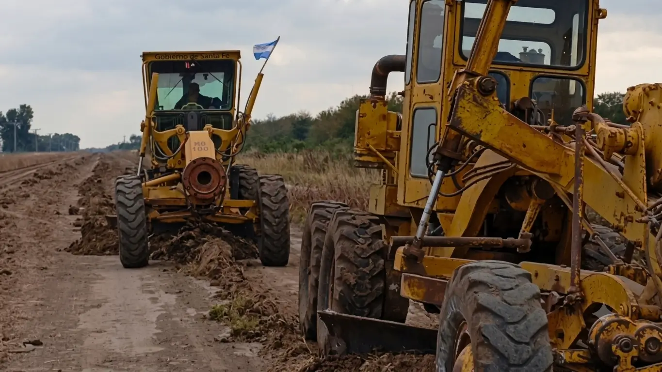 Motoniveladoras realizan trabajos de mantenimiento en un camino rural de La Sarita para mejorar la transitabilidad productiva.