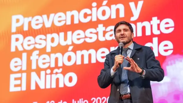 Maximiliano Pullaro durante su mensaje sobre las medidas preventivas ante el fenómeno El Niño en Santa Fe.