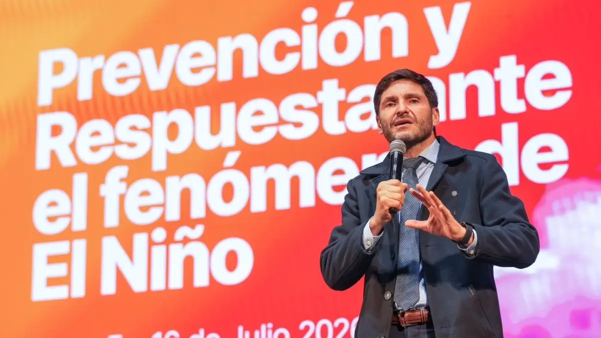 Maximiliano Pullaro durante su mensaje sobre las medidas preventivas ante el fenómeno El Niño en Santa Fe.