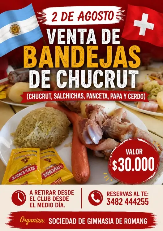 Venta del tradicional chucrut organizada por la Sociedad Suiza de Romang durante las actividades por el Día de la Confederación Helvética.