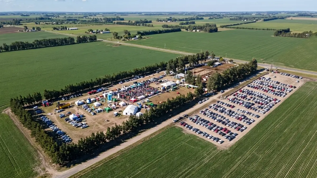 Vista general del predio de Expo Campo & Ciudad en Romang durante la edición 2025, sede de la muestra productiva que se realizará del 21 al 24 de agosto de 2026.