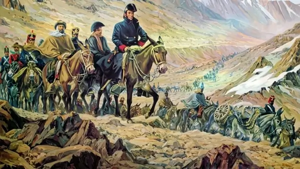 José de San Martín junto a su ejército durante el cruce de los Andes