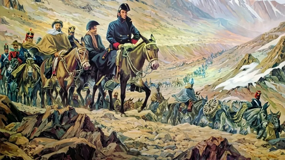 José de San Martín junto a su ejército durante el cruce de los Andes