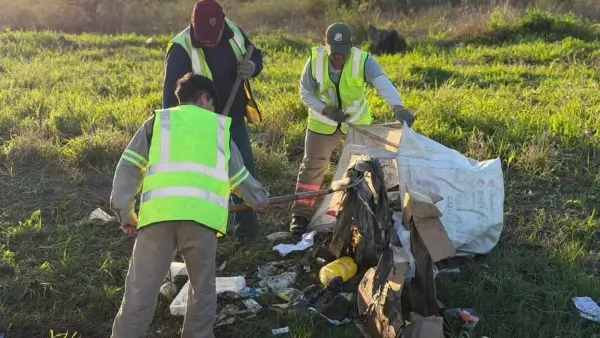 Empleados municipales realizan tareas de limpieza de un microbasural en Avellaneda.