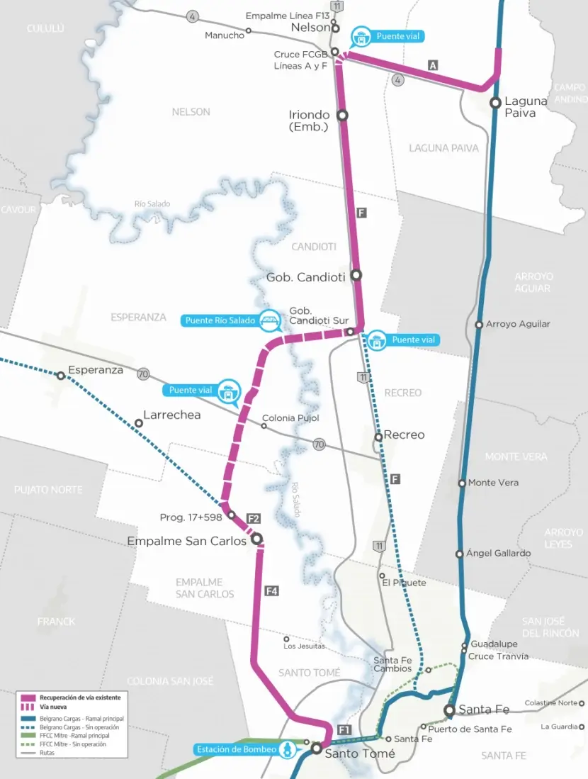 Mapa del Circunvalar Santa Fe: tramo construido y tramo pendiente