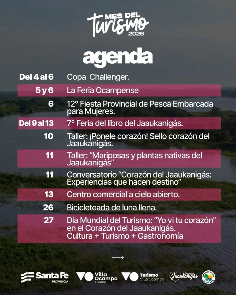 Agenda completa de actividades del Mes del Turismo 2026 en Villa Ocampo