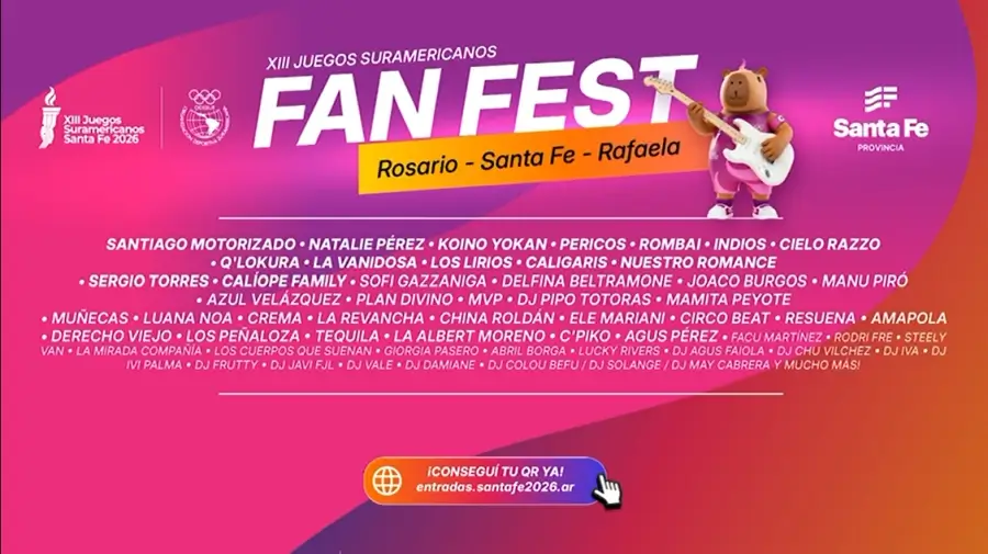 Artistas que participarán de los Fan Fest de los Juegos Suramericanos en Santa Fe, Rosario y Rafaela