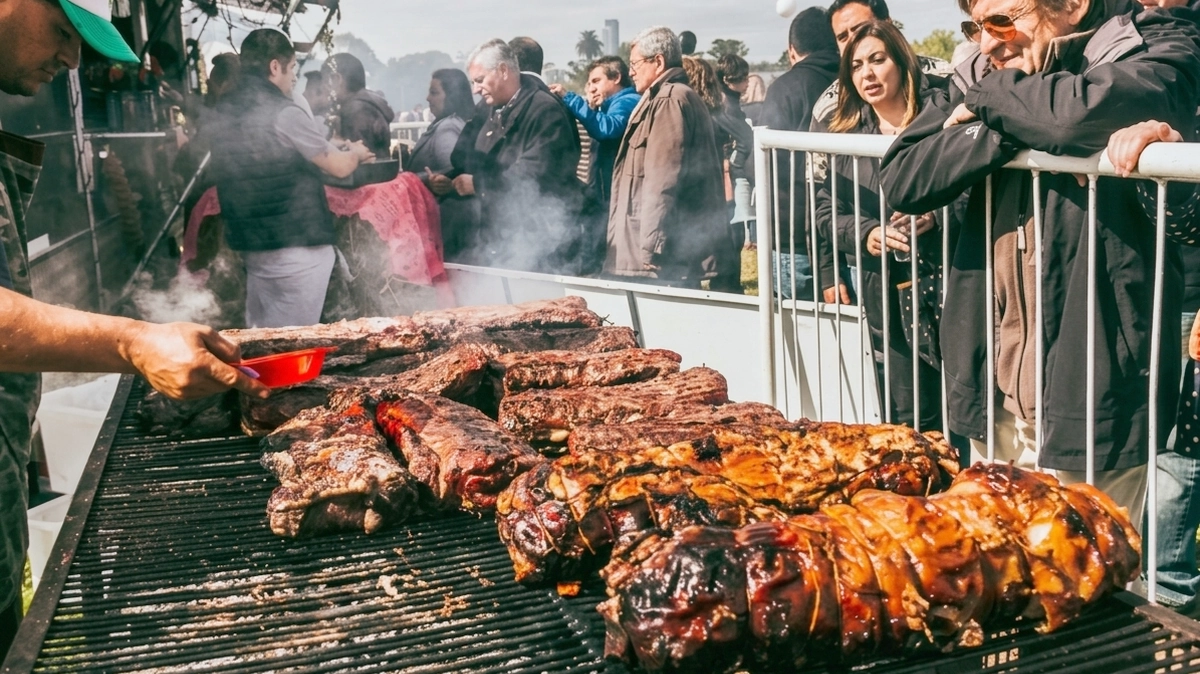 Preparación de carne a la parrilla durante una edición anterior de Expo Carnes en el norte santafesino.