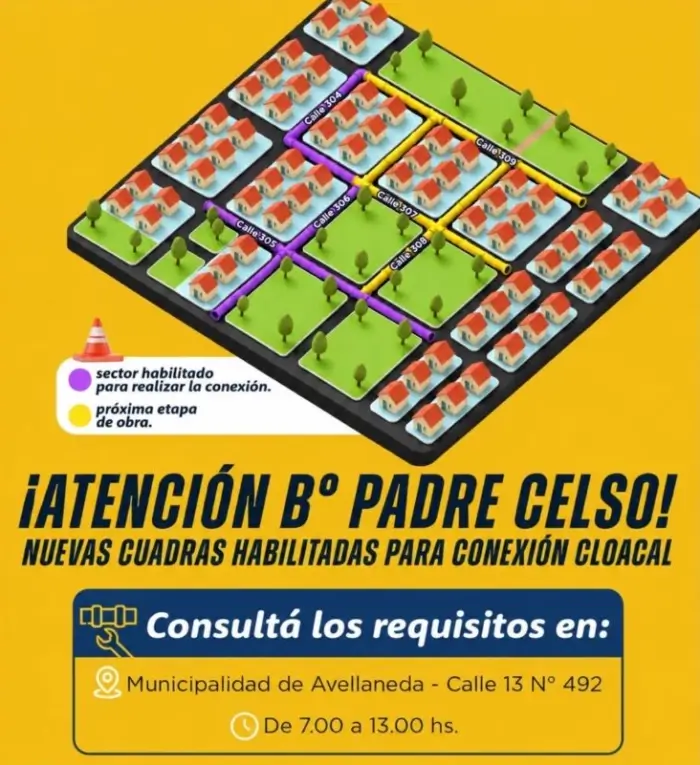 Plano de ampliación de la red cloacal en barrio Padre Celso de Avellaneda
