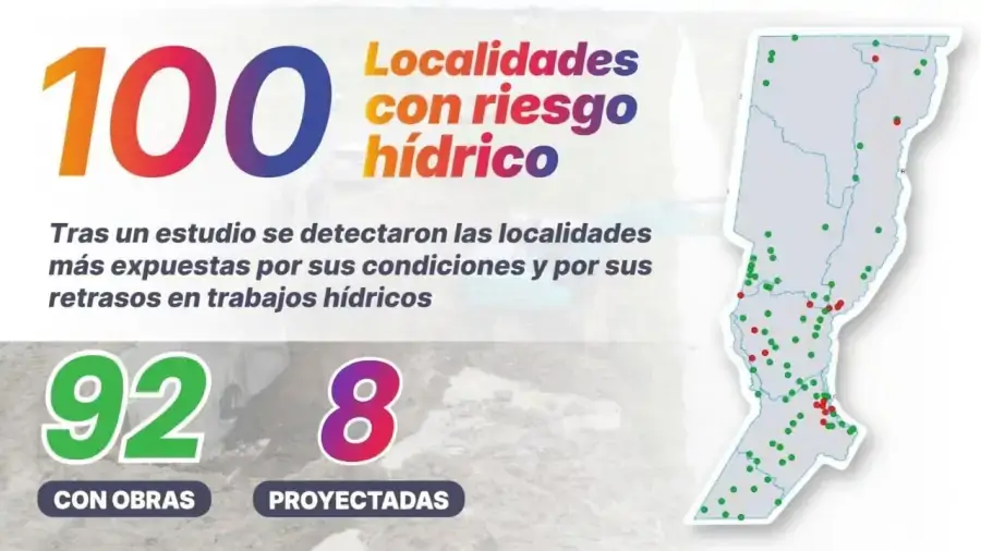 Mapa de los sectores de Santa Fe donde se desarrollan obras hídricas para prevenir inundaciones ante El Niño.