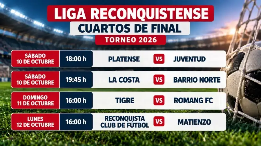 Programación de los partidos de ida de los cuartos de final de la Liga Reconquistense 2026