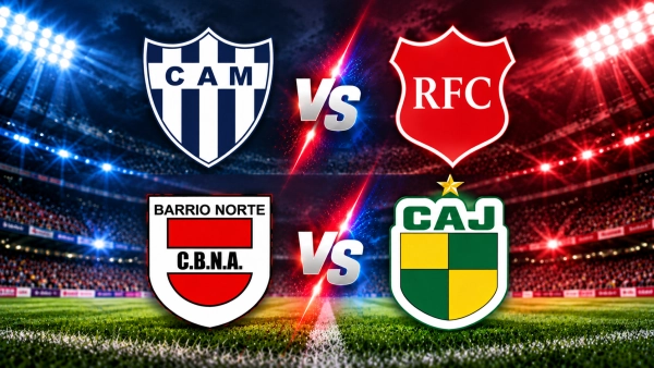 Escudos de Matienzo, Romang FC, Barrio Norte y Juventud, equipos que disputarán las revanchas de semifinales de la Liga Reconquistense de Fútbol 2026.