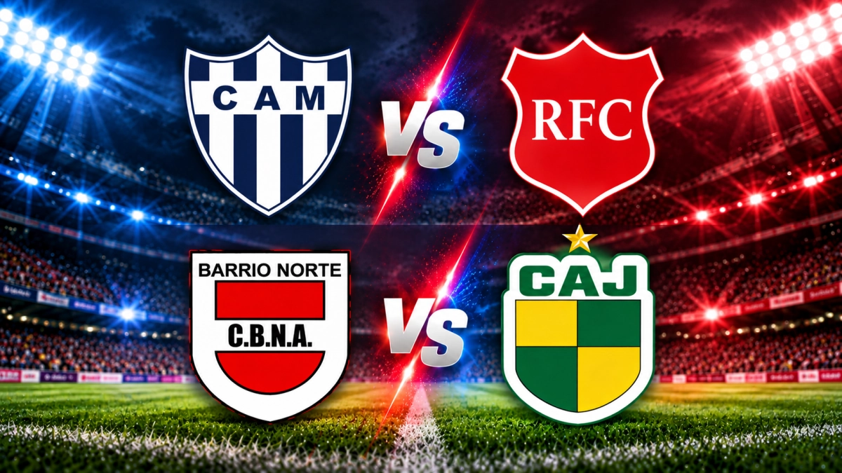 Escudos de Matienzo, Romang FC, Barrio Norte y Juventud, equipos que disputarán las revanchas de semifinales de la Liga Reconquistense de Fútbol 2026.